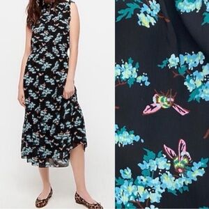 J.CREW Smocked Waist Midi Botanical Bees Dress Size S